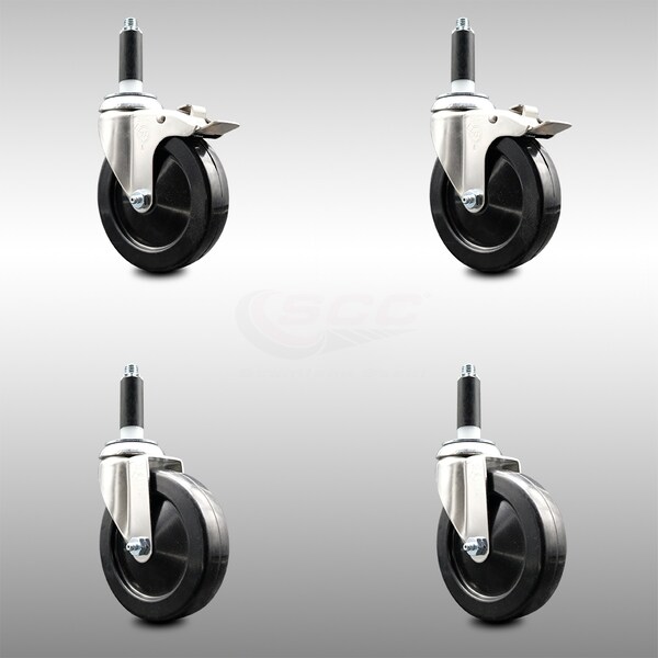 Service Caster 5 Inch 316SS Hard Rubber Swivel 7/8 Inch Expanding Stem Caster Lck Brake, 2PK SCC-SS316TTLEX20S514-HRS-2-S-2-78 - main